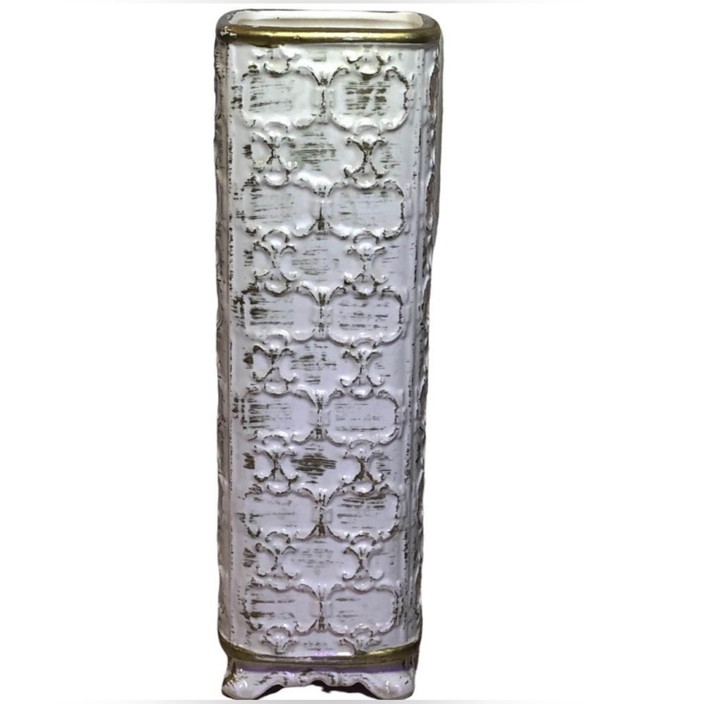 Vintage E.O. Brody Cream And Gold Ceramic 8.25” Tall Vase